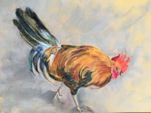 Rooster on Concrete - Pastel On Archival Paper - by Enid Wood - 6x9